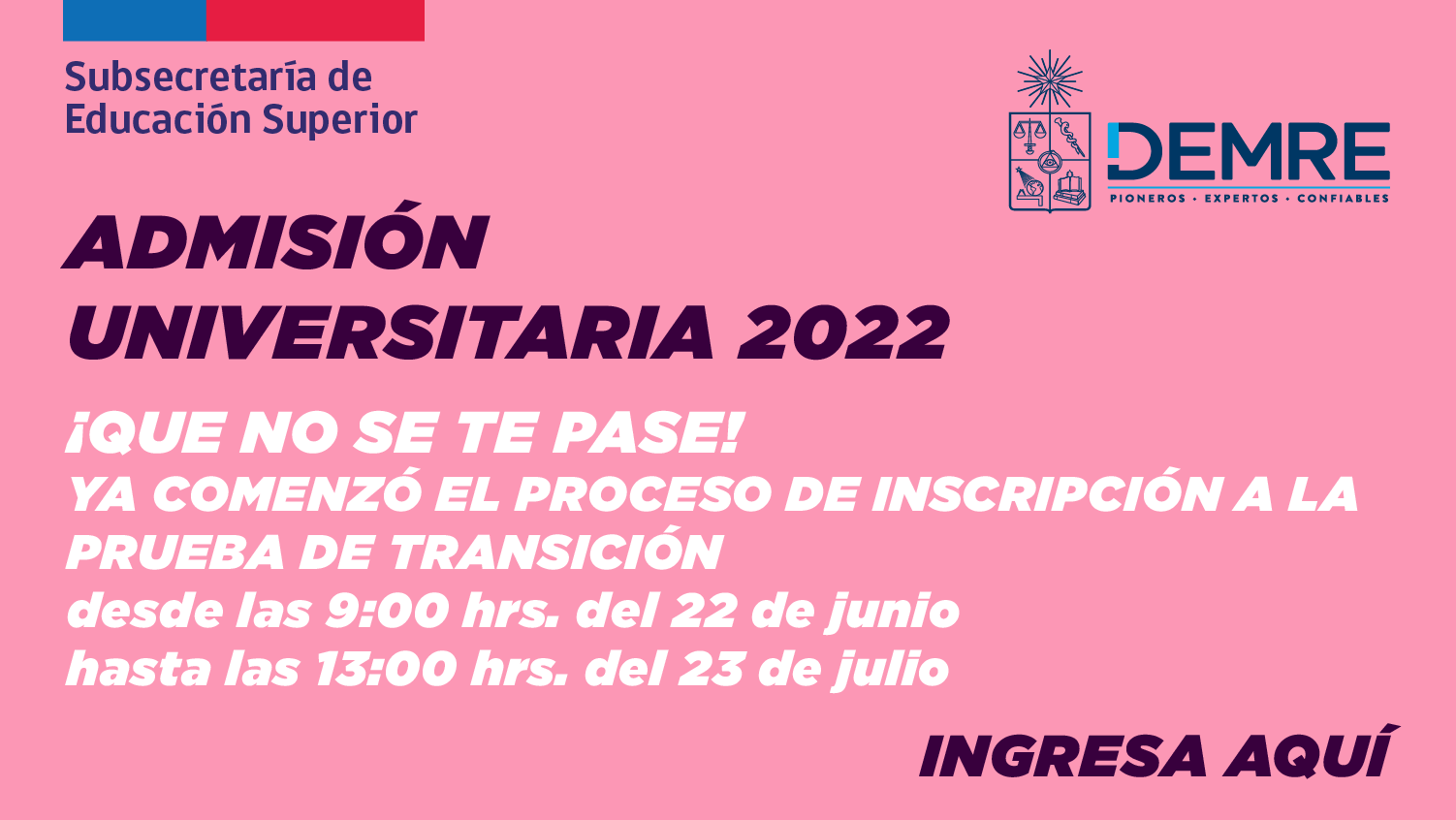 ¡Hoy comenzó el proceso de inscripción a la Prueba de Transición 2022! Revisa las fechas AQUÍ